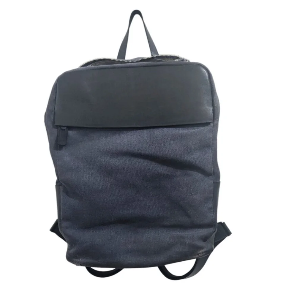 M0851 Leather & Canvas Backpack Black/ Blue